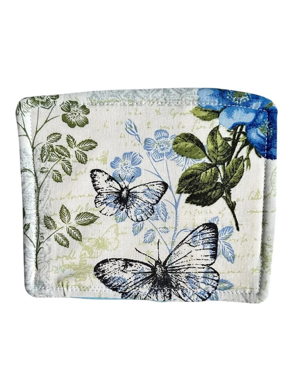 Hand Crafted Blue Floral & Butterfly Quilted Coffee Mug Rug Coaster Cotton